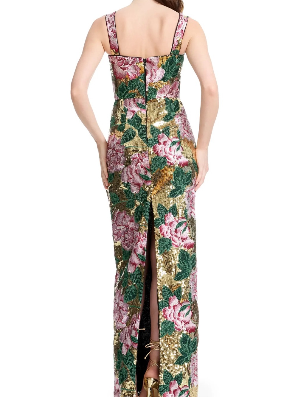 DRESS THE POPULATION REESE EMBROIDERED FLORAL SEQUIN SHEATH GOWN - Picture 4 of 6